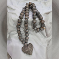 Antiqued Prayer Bears with Stone Heart Pendant